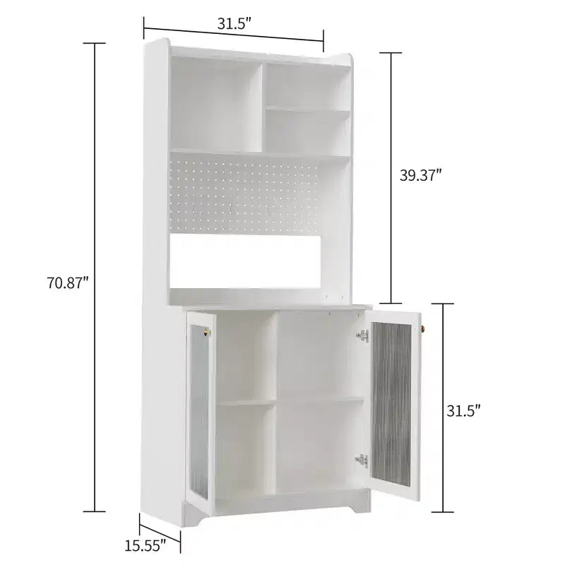 Buffet Vaisselier Haut de 180 cm avec Vitrine - Meuble de Rangement 6 Niveaux avec 2 Portes Vitrées, Panneau Perforé, Étagère à Micro-ondes, Étagères Ouvertes, Meuble Bar à Café