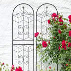 MAYEERTY Lot de 2 treillis de jardin en métal, 220 x 50 cm, antirouille, pour plantes grimpantes, fleurs d'extérieur, noir