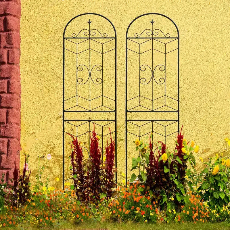 MAYEERTY Lot de 2 treillis de jardin en métal, 220 x 50 cm, antirouille, pour plantes grimpantes, fleurs d'extérieur, noir