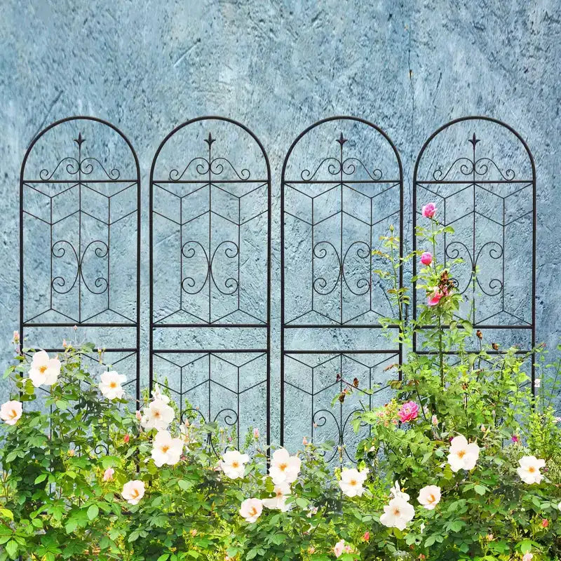 MAYEERTY Lot de 2 treillis de jardin en métal, 220 x 50 cm, antirouille, pour plantes grimpantes, fleurs d'extérieur, noir