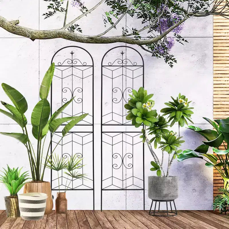 MAYEERTY Lot de 2 treillis de jardin en métal, 220 x 50 cm, antirouille, pour plantes grimpantes, fleurs d'extérieur, noir