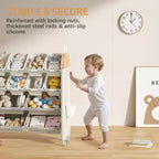 Organisateur de rangement de jouets pour enfants avec 12 bacs roulants en plastique sans BPA, étagère de salle de jeux à 4 niveaux