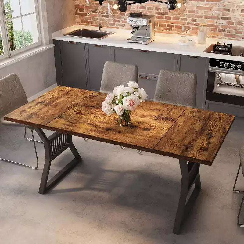 Large Dining Table for 6-8, Industrial Wooden Kitchen Table with Sturdy Metal Legs, Rectangular Long Dinner Table for Kitchen, Dining Room