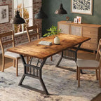 Grande Table à Manger pour 6-8 Personnes, Table de Cuisine Industrielle en Bois avec Pieds Métalliques Robustes, Longue Table à Dîner Rectangulaire pour Cuisine, Salle à Manger