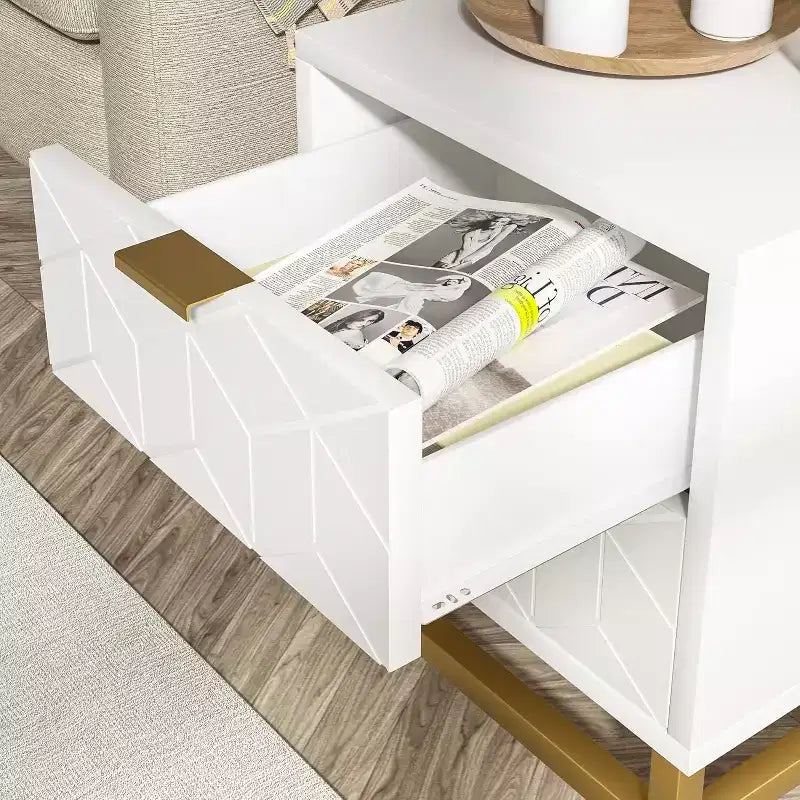 Table de chevet moderne à 2 tiroirs - Table d'appoint en bois avec pieds en métal, grande table de rangement pour chambre à coucher