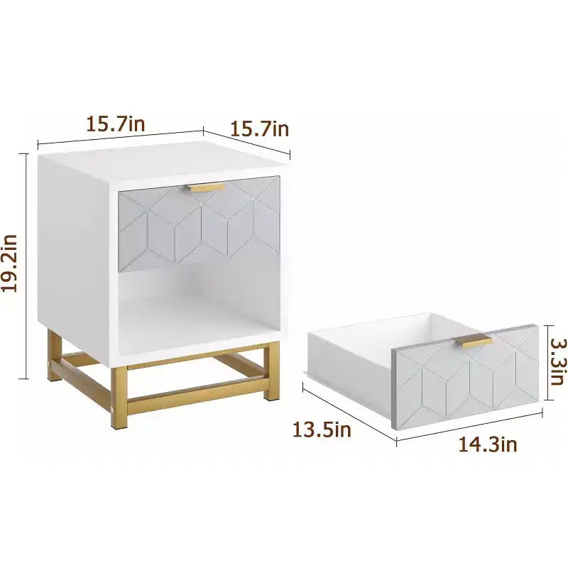 Table de chevet moderne à 2 tiroirs - Table d'appoint en bois avec pieds en métal, grande table de rangement pour chambre à coucher