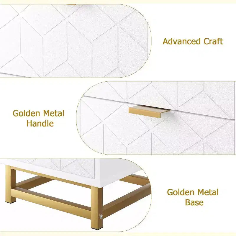 Table de chevet moderne à 2 tiroirs - Table d'appoint en bois avec pieds en métal, grande table de rangement pour chambre à coucher