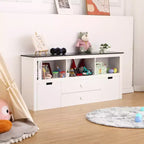 Organisateur de rangement de jouets à 3 niveaux, organisateur de rangement en bois Bibliothèque pour enfants avec 2 tiroirs et 3 compartiments de rangement, armoire de rangement sur pied