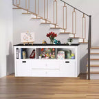 Organisateur de rangement de jouets à 3 niveaux, organisateur de rangement en bois Bibliothèque pour enfants avec 2 tiroirs et 3 compartiments de rangement, armoire de rangement sur pied