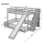 Lit superposé Whisen double sur plein avec toboggan et escalier de rangement