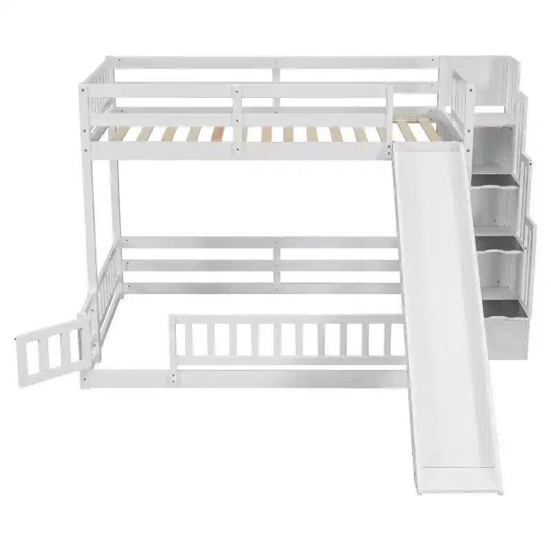 Lit superposé Whisen double sur plein avec toboggan et escalier de rangement