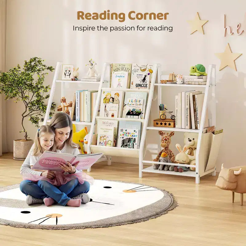 SUGIFT Bibliothèque et rangement de jouets à 3 niveaux pour enfants, bibliothèque pour enfants, organisateur de rangement de jouets (Blanc)