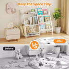 SUGIFT Bibliothèque et rangement de jouets à 3 niveaux pour enfants, bibliothèque pour enfants, organisateur de rangement de jouets (Blanc)