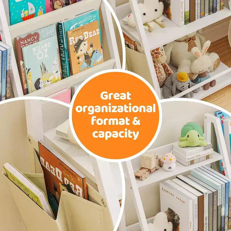 SUGIFT Bibliothèque et rangement de jouets à 3 niveaux pour enfants, bibliothèque pour enfants, organisateur de rangement de jouets (Blanc)