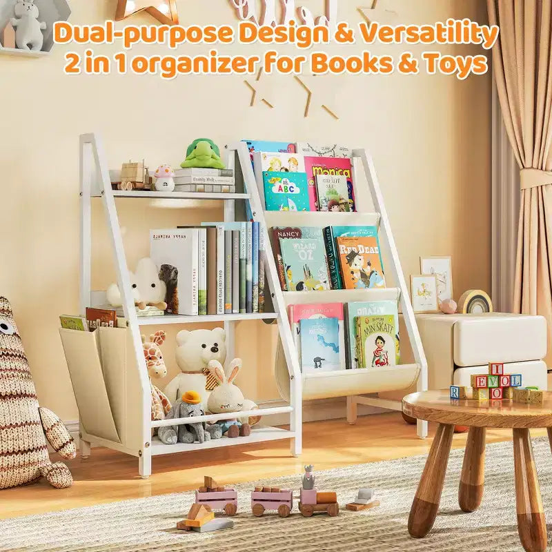 SUGIFT Bibliothèque et rangement de jouets à 3 niveaux pour enfants, bibliothèque pour enfants, organisateur de rangement de jouets (Blanc)