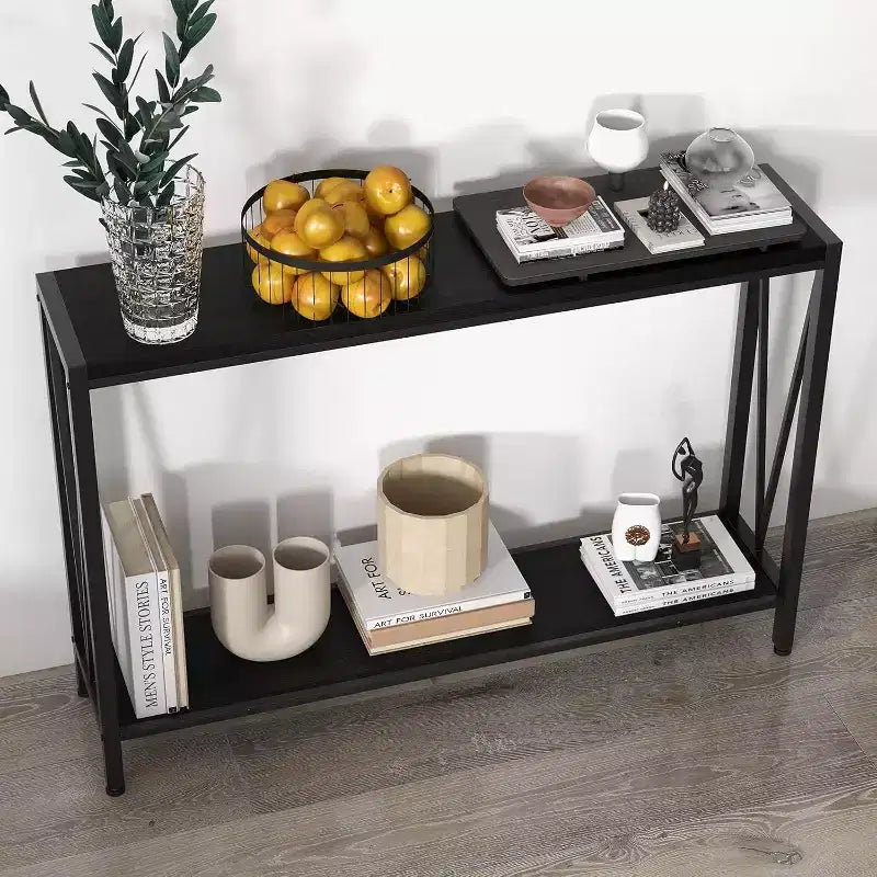 Table Console Industrielle Acekool avec Conception en V, Table d'Entrée/Canapé à 2 Niveaux pour Salon et Couloir, Rangement Peu Encombrant