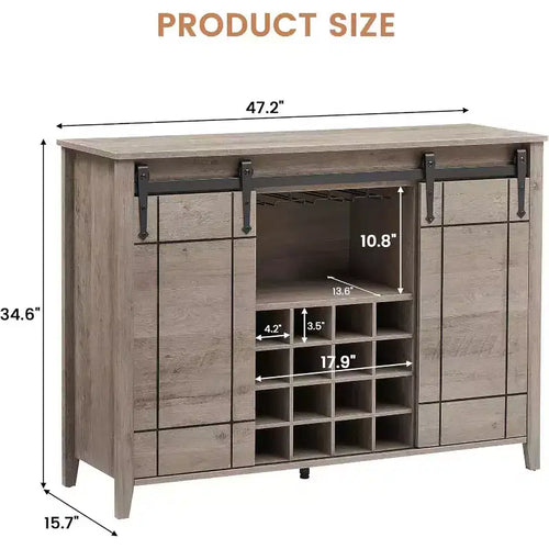 Acekool Meuble Bar, Buffet 47" avec Portes Coulissantes, Armoire de Rangement de Style Ferme avec Étagère Réglable pour Salle à Manger, Ivoire Clair