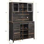 Acekool 70'' Meuble Bar à Café de Ferme, Buffet de Cuisine avec Porte Coulissante Grange, Vaisselier avec Casier à Vin et Range-Verres