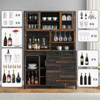 Acekool 70'' Meuble Bar à Café de Ferme, Buffet de Cuisine avec Porte Coulissante Grange, Vaisselier avec Casier à Vin et Range-Verres