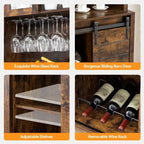 Acekool 70'' Meuble Bar à Café de Ferme, Buffet de Cuisine avec Porte Coulissante Grange, Vaisselier avec Casier à Vin et Range-Verres