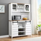 Acekool 70'' Meuble Bar à Café de Ferme, Buffet de Cuisine avec Porte Coulissante Grange, Vaisselier avec Casier à Vin et Range-Verres