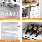 Acekool 70'' Meuble Bar à Café de Ferme, Buffet de Cuisine avec Porte Coulissante Grange, Vaisselier avec Casier à Vin et Range-Verres