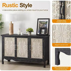 RoyalCraft Buffet de Ferme en Bois Massif, Desserte 3 Portes avec Rangement pour Salle à Manger, Cuisine, Entrée, 124 cm, Noir