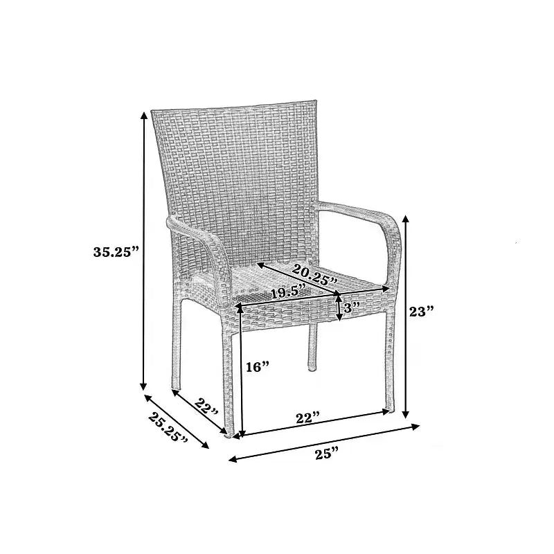 Chaise empilable MAYEERTY en osier PE gris 1 pièce gain de place résistante aux intempéries pour terrasse ou jardin