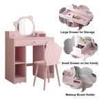 Coiffeuse pour enfants, ensemble coiffeuse et tabouret de princesse 2 en 1, miroir et tabouret en forme d'ours, coiffeuse pour enfants pour salle de jeux et chambre à coucher