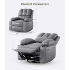 Fauteuil inclinable électrique surdimensionné avec massage, fauteuil inclinable pivotant en cuir PU avec télécommande et porte-gobelets, pour salon, chambre à coucher, chambre d'enfant