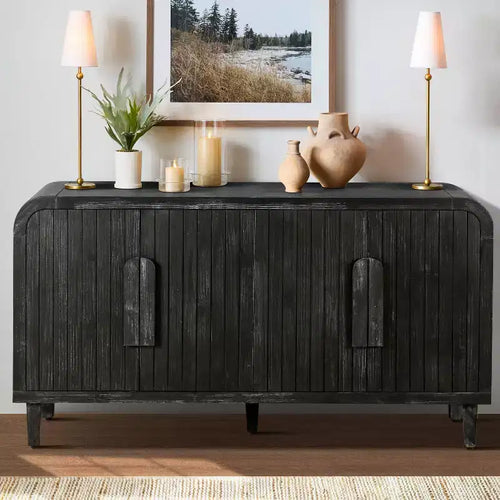 Antique Black Farmhouse Sideboard with Curved Storage