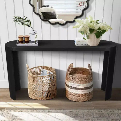 60 Black Thick Top Entryway Table with Curved Legs
