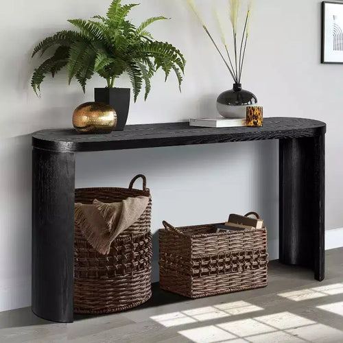 Table d'entrée noire épaisse de 60" avec pieds incurvés