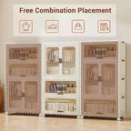 Armoire de Rangement 3 Étages pour Enfants avec Portes et Roues - Organiseur Portable de Vêtements pour Bébé avec Tringle et 10 Cintres