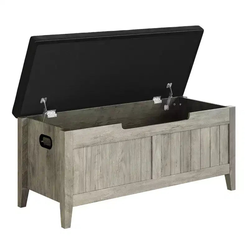 Banc de rangement GustoWave, Coffre de rangement en bois de 100 cm avec 2 charnières de sécurité, Banc d'entrée avec couvercle à charnière, Grand coffre pour salon, chambre à coucher