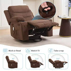 Fauteuil inclinable en cuir pour chambre à coucher, fauteuil inclinable manuel surdimensionné, fauteuil à bascule pivotant à 360° avec porte-gobelet