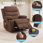 Fauteuil inclinable en cuir pour chambre à coucher, fauteuil inclinable manuel surdimensionné, fauteuil à bascule pivotant à 360° avec porte-gobelet
