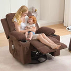 Fauteuil inclinable en cuir pour chambre à coucher, fauteuil inclinable manuel surdimensionné, fauteuil à bascule pivotant à 360° avec porte-gobelet