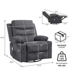 Fauteuil inclinable en cuir pour chambre à coucher, fauteuil inclinable manuel surdimensionné, fauteuil à bascule pivotant à 360° avec porte-gobelet