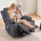 Fauteuil inclinable en cuir pour chambre à coucher, fauteuil inclinable manuel surdimensionné, fauteuil à bascule pivotant à 360° avec porte-gobelet