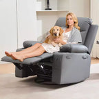 Fauteuil inclinable en cuir pour chambre à coucher, fauteuil inclinable manuel surdimensionné, fauteuil à bascule pivotant à 360° avec porte-gobelet