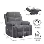 Fauteuil inclinable en cuir pour chambre à coucher, fauteuil inclinable manuel surdimensionné, fauteuil à bascule pivotant à 360° avec porte-gobelet
