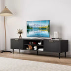 Meuble TV noir GustoWave pour téléviseurs jusqu'à 75 pouces, meuble de divertissement avec grands placards de rangement pour chambre à coucher, bureau