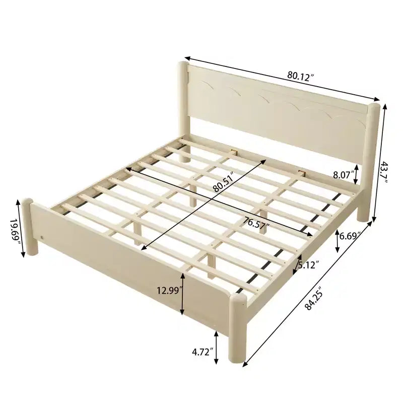Cadre de lit plateforme en bois ModernLuxe taille Queen/King avec tête de lit, pas besoin de sommier tapissier, support à lattes en bois massif