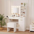 TROPOW Vanity Desk with Mirror and Lights, Makeup Vanity Set with Drawers & Cabinet & Chair, 3 Light Mode and Brightness Adjusted