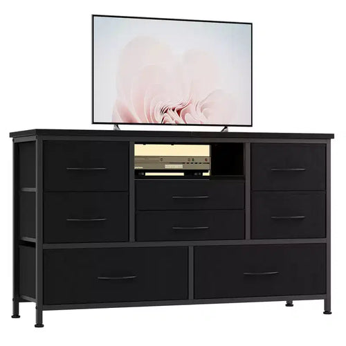 8 Drawers Dresser for Bedroom, Chest of Drawers with Fabric Bins, TV Stand Entertainment Center for Up to 55'', Fabric Closet Dresser for Hallway