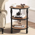 Table d'appoint ronde Acekool à 3 niveaux, table de bout de ferme avec pieds en métal pour chambre et salon - Marron rustique