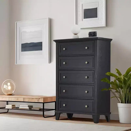 Commode à 5 tiroirs pour chambre à coucher, commodes et chiffonniers hauts de 122 cm avec rangement, grande commode de style ferme pour placard