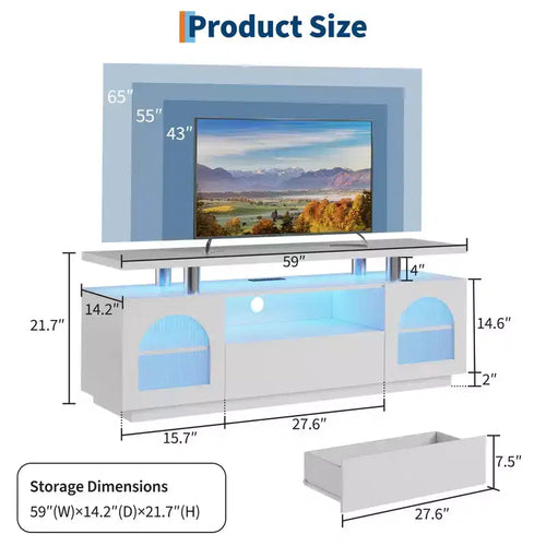 Meuble TV moderne de 59 po - Console média compacte, meuble de divertissement multifonctionnel pour salon