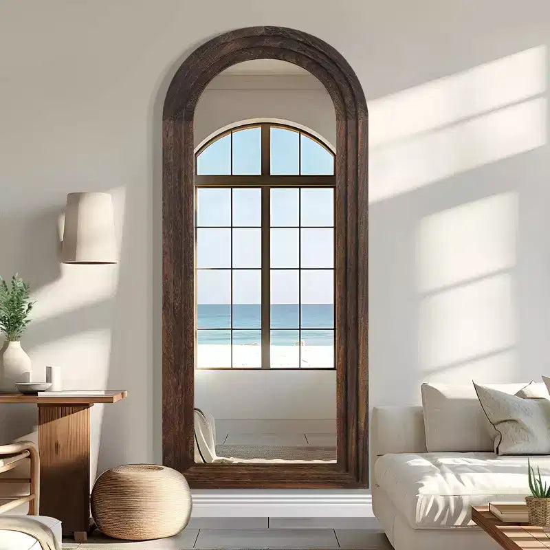 PexFix, miroir classique en bois massif, 31 po (L) x 71 po (H), encadrement arqué, brun